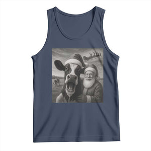 Funny Santa Selfie with Cow Christmas Tank Top TS14 Navy Print Your Wear