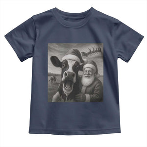 Funny Santa Selfie with Cow Christmas Toddler T Shirt TS14 Navy Print Your Wear