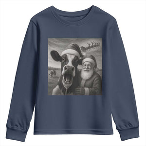 Funny Santa Selfie with Cow Christmas Youth Sweatshirt TS14 Navy Print Your Wear