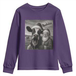 Funny Santa Selfie with Cow Christmas Youth Sweatshirt TS14 Purple Print Your Wear