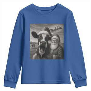 Funny Santa Selfie with Cow Christmas Youth Sweatshirt TS14 Royal Blue Print Your Wear