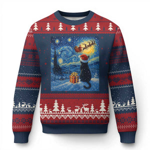 Cat Starry Night Xmas Ugly Christmas Sweater Van Gogh Cat Lover Xmas TS14 Navy Red Print Your Wear