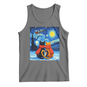 Funny Couples Christmas Tank Top Cats Lover Starry Night TS14 Black Heather Print Your Wear