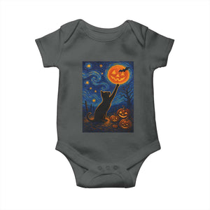 Black Cat Halloween Baby Onesie Starry Night Van Gogh TS14 Dark Heather Print Your Wear