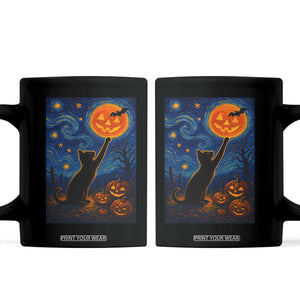Black Cat Halloween Coffee Mug Starry Night Van Gogh TS14 Black Print Your Wear