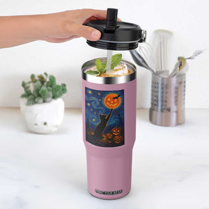Black Cat Halloween Flip Straw Tumbler Starry Night Van Gogh TS14 One Size: 30 oz Light Pink Print Your Wear