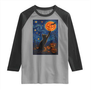 Black Cat Halloween Raglan Shirt Starry Night Van Gogh TS14 Sport Gray Black Print Your Wear