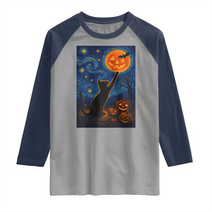 Black Cat Halloween Raglan Shirt Starry Night Van Gogh TS14 Sport Gray Navy Print Your Wear