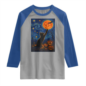 Black Cat Halloween Raglan Shirt Starry Night Van Gogh TS14 Sport Gray Royal Print Your Wear