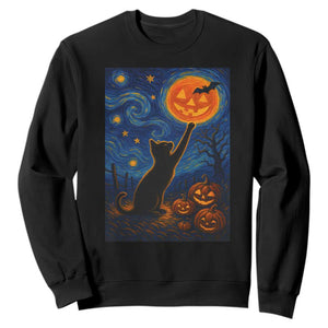 Black Cat Halloween Sweatshirt Starry Night Van Gogh TS14 Black Print Your Wear