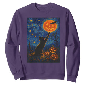 Black Cat Halloween Sweatshirt Starry Night Van Gogh TS14 Purple Print Your Wear
