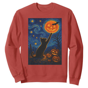 Black Cat Halloween Sweatshirt Starry Night Van Gogh TS14 Red Print Your Wear