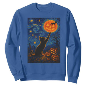 Black Cat Halloween Sweatshirt Starry Night Van Gogh TS14 Royal Blue Print Your Wear