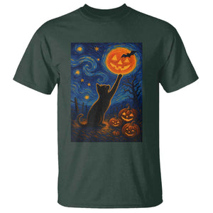 Black Cat Halloween T Shirt Starry Night Van Gogh TS14 Dark Forest Green Print Your Wear