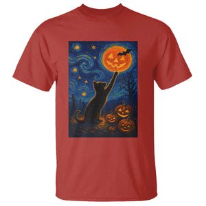 Black Cat Halloween T Shirt Starry Night Van Gogh TS14 Red Print Your Wear