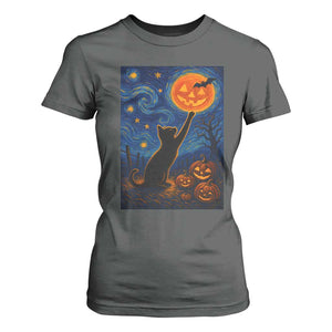 Black Cat Halloween T Shirt For Women Starry Night Van Gogh TS14 Dark Heather Print Your Wear