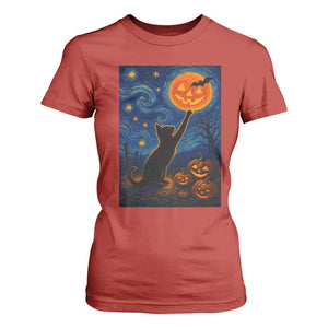 Black Cat Halloween T Shirt For Women Starry Night Van Gogh TS14 Red Print Your Wear