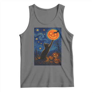 Black Cat Halloween Tank Top Starry Night Van Gogh TS14 Black Heather Print Your Wear