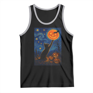 Black Cat Halloween Tank Top Starry Night Van Gogh TS14 Black Athletic Heather Print Your Wear