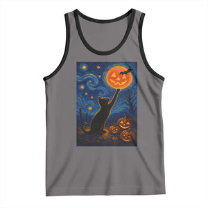 Black Cat Halloween Tank Top Starry Night Van Gogh TS14 Deep Heather Black Print Your Wear