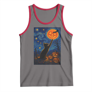 Black Cat Halloween Tank Top Starry Night Van Gogh TS14 Deep Heather Red Print Your Wear