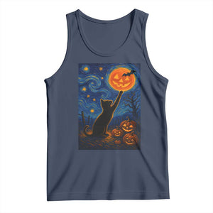 Black Cat Halloween Tank Top Starry Night Van Gogh TS14 Navy Print Your Wear