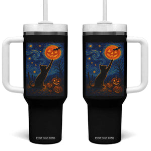 Black Cat Halloween Tumbler With Handle Starry Night Van Gogh TS14 One Size: 40 oz Black Print Your Wear