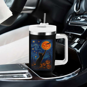 Black Cat Halloween Tumbler With Handle Starry Night Van Gogh TS14 Print Your Wear
