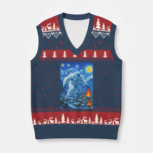 Yeti Cryptid Xmas V-Neck Knit Sweater Vest Winter Monster Starry Night Xmas TS14 Navy Red Print Your Wear