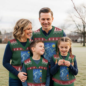 Yeti Cryptid Xmas V-Neck Knit Sweater Vest Winter Monster Starry Night Xmas TS14 Red Green Print Your Wear