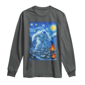 Yeti Cryptid Christmas Long Sleeve Shirt Winter Monster Starry Night Xmas TS14 Dark Heather Print Your Wear