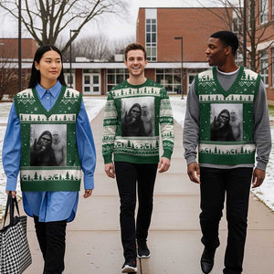 Bigfoot Selfie Xmas V-Neck Knit Sweater Vest Sasquatch Yeti Rock On Hand TS14 Forest Green Beige Print Your Wear