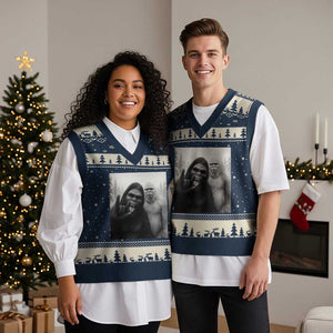 Bigfoot Selfie Xmas V-Neck Knit Sweater Vest Sasquatch Yeti Rock On Hand TS14 Navy Beige Print Your Wear