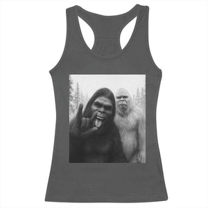 Bigfoot Selfie Christmas Racerback Tank Top Sasquatch Yeti Rock On Hand TS14 Dark Heather Print Your Wear
