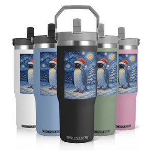 Penguin Christmas Flip Straw Tumbler Starry Night Van Gogh TS14 Print Your Wear