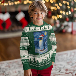 Penguin Xmas Ugly Christmas Sweater Starry Night Van Gogh TS14 Forest Green Beige Print Your Wear