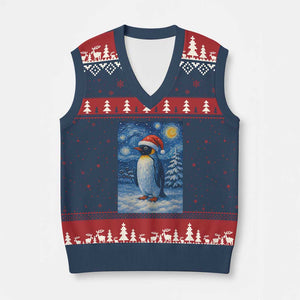 Penguin Xmas V-Neck Knit Sweater Vest Starry Night Van Gogh TS14 Navy Red Print Your Wear
