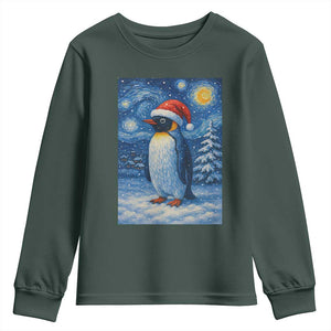 Penguin Christmas Youth Sweatshirt Starry Night Van Gogh TS14 Dark Forest Green Print Your Wear