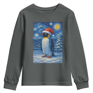 Penguin Christmas Youth Sweatshirt Starry Night Van Gogh TS14 Dark Heather Print Your Wear