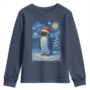 Penguin Christmas Youth Sweatshirt Starry Night Van Gogh TS14 Navy Print Your Wear