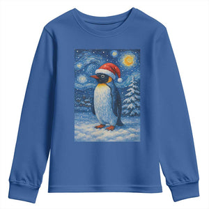 Penguin Christmas Youth Sweatshirt Starry Night Van Gogh TS14 Royal Blue Print Your Wear