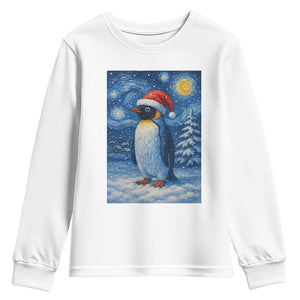 Penguin Christmas Youth Sweatshirt Starry Night Van Gogh TS14 White Print Your Wear