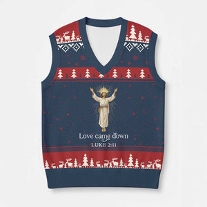 Nativity Scene Xmas V-Neck Knit Sweater Vest Love Came Down Jesus Christian TS14 Navy Red Print Your Wear