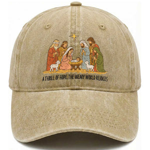 Nativity Scene Christmas Washed Cotton Baseball Cap Baby Jesus Christian Faith TS14 Washed Cap Universal Fit Khaki Print Your Wear