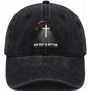 Jesus Christan Washed Cotton Baseball Cap His Way Is Better TS14 Washed Cap Universal Fit Black Print Your Wear