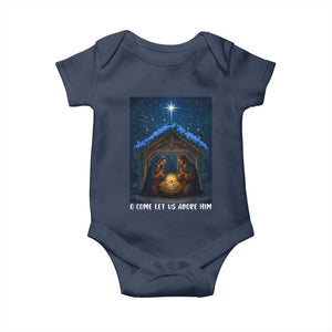 Nativity Scene Christmas Baby Onesie O Come Let Us Adrove Him TS14 Navy Print Your Wear