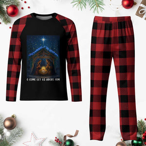 Nativity Scene Christmas Plaid Pajama Set O Come Let Us Adrove Him TS14 Buffalo Plaid Print Your Wear