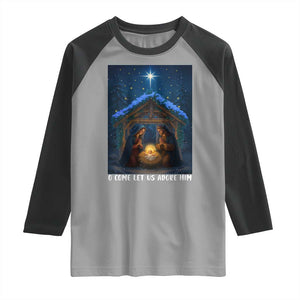Nativity Scene Christmas Raglan Shirt O Come Let Us Adrove Him TS14 Sport Gray Black Print Your Wear