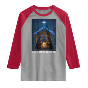 Nativity Scene Christmas Raglan Shirt O Come Let Us Adrove Him TS14 Sport Gray Red Print Your Wear