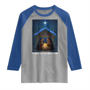 Nativity Scene Christmas Raglan Shirt O Come Let Us Adrove Him TS14 Sport Gray Royal Print Your Wear